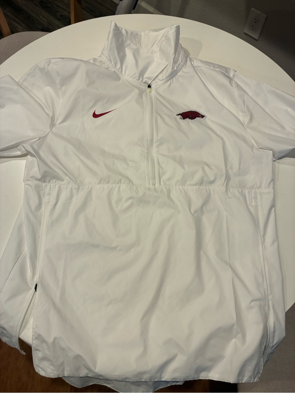 Arkansas Razorbacks Nike Small White On Field Wind Breaker Short Sleeve